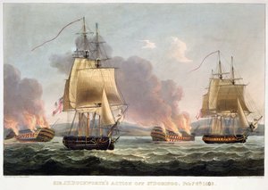 Azione di Sir J. T. Duckworth al largo di St. Domingo, 6 febbraio 1806, inciso da Thomas Sutherland per 